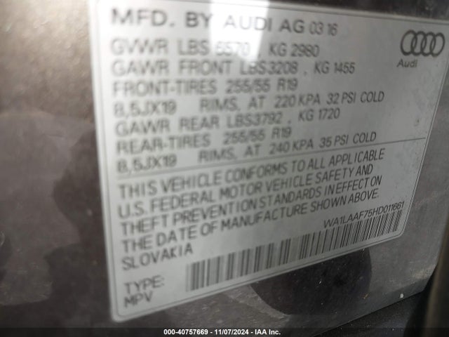 WA1LAAF75HD011661 Audi Q7 3.0t Premium