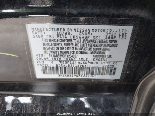 3N1AB8BV0RY234067 Nissan Sentra S Xtronic Cvt