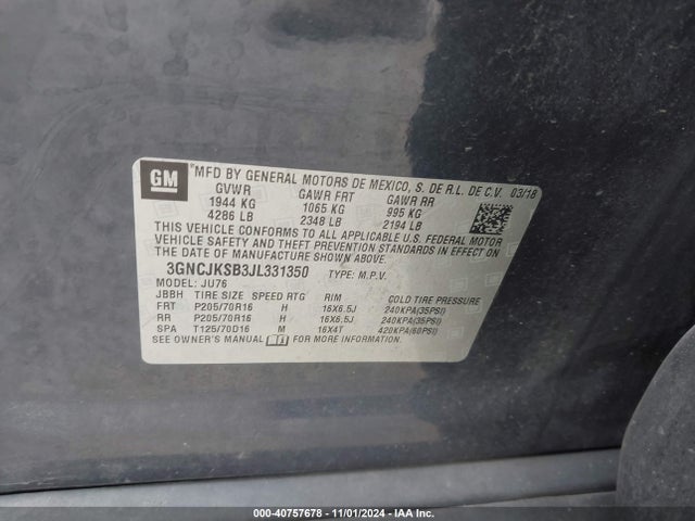 Chevrolet TRAX LS 2018 3GNCJKSB3JL331350 Image 9