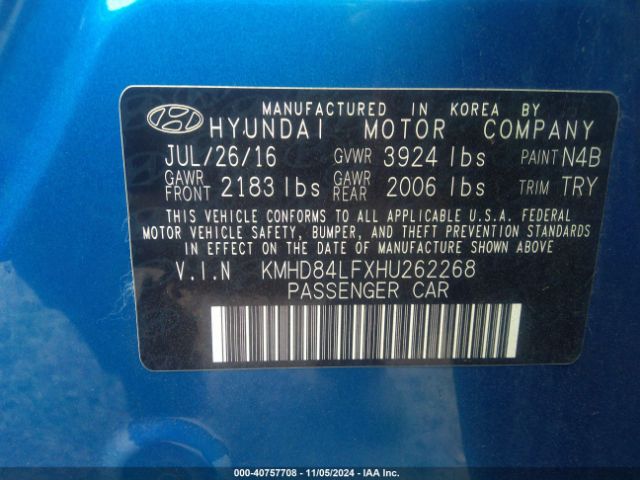 KMHD84LFXHU262268 Hyundai Elantra Limited