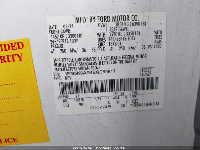 1FM5K8AR4EGC60617 Ford Utility Police Interceptor