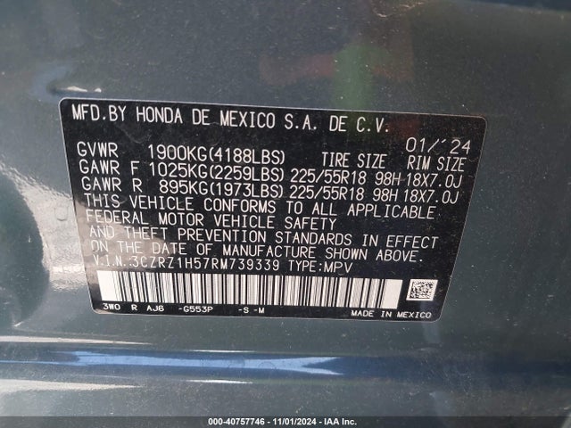3CZRZ1H57RM739339 Honda Hr-v 2wd Sport/sport