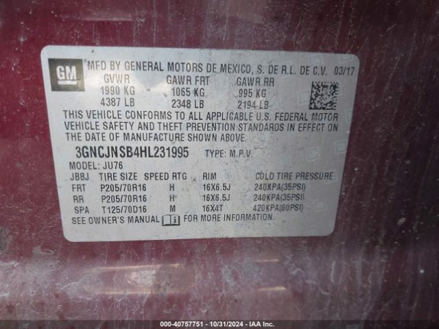 3GNCJNSB4HL231995 Chevrolet TRAX LS