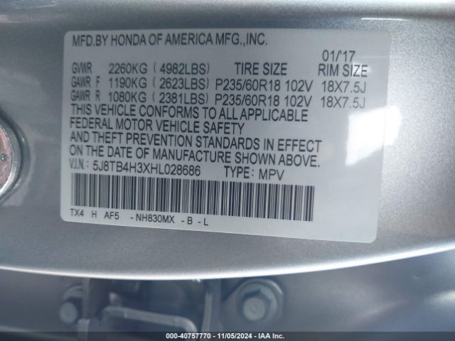 5J8TB4H3XHL028686 Acura Rdx Acurawatch Plus Package