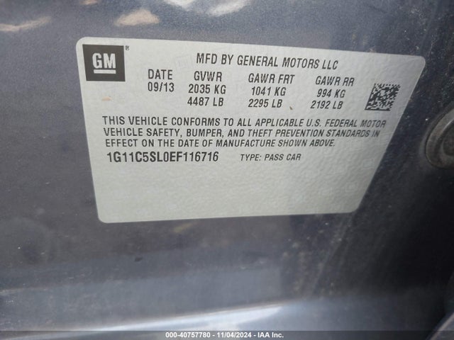 Chevrolet MALIBU 1LT 2014 1G11C5SL0EF116716 Image 9