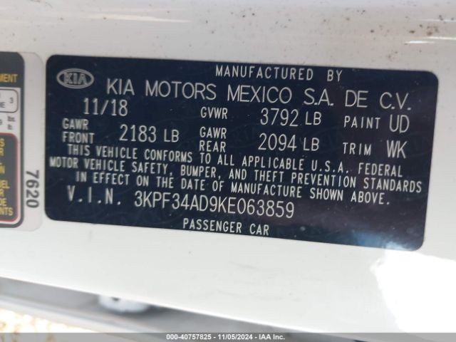 3KPF34AD9KE063859 KIA FORTE S