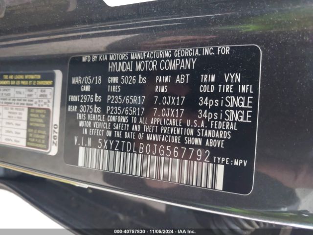 5XYZTDLB0JG567792 Hyundai Santa Fe Sport 2.4l