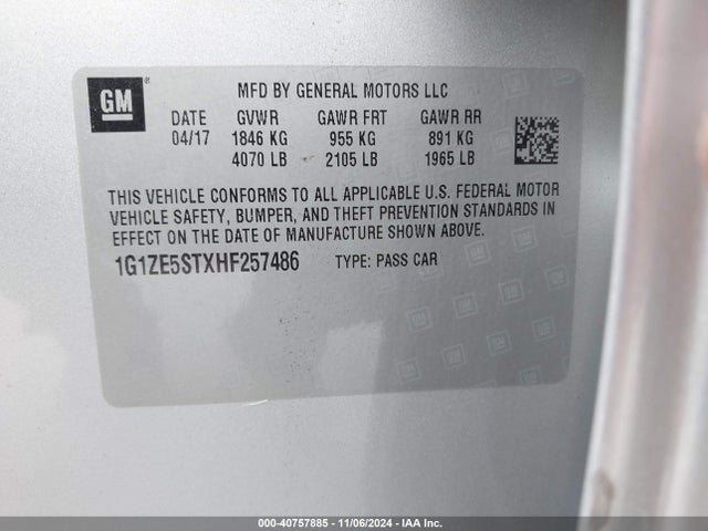 Chevrolet MALIBU 1LT 2017 1G1ZE5STXHF257486 Image 9