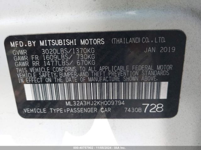 2019 MITSUBISHI MIRAGE ML32A3HJ2KH009794 Photo 8