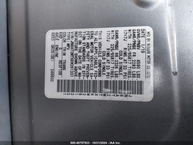 Nissan ROGUE SV 2019 JN8AT2MTXKW261331 Image 9