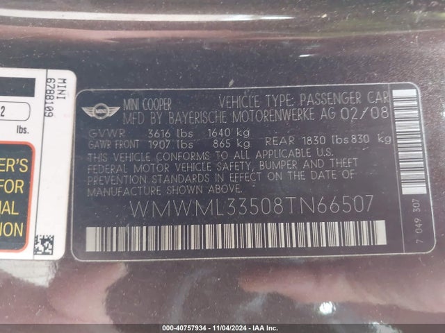 2008 MINI COOPER CLUBMAN WMWML33508TN66507 Photo 8