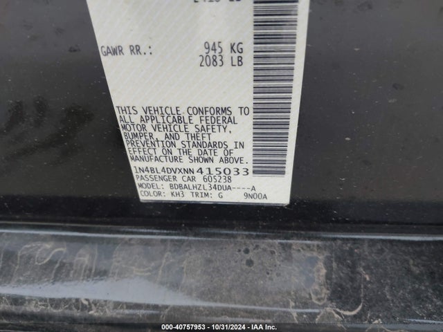 Nissan Altima Sv Fwd 2022 1N4BL4DVXNN415033 Image 9