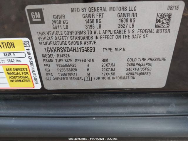 1GKKRSKD4HJ154859 GMC Acadia Limited