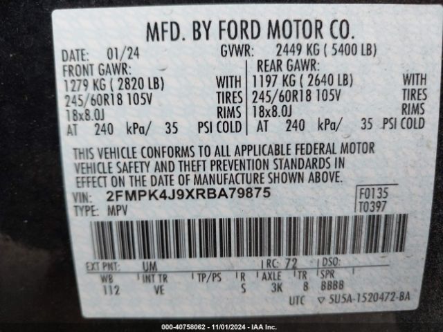 2FMPK4J9XRBA79875 Ford EDGE SEL
