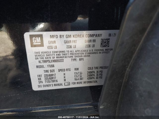 KL79MPSLXNB055222 Chevrolet Trailblazer Fwd Lt