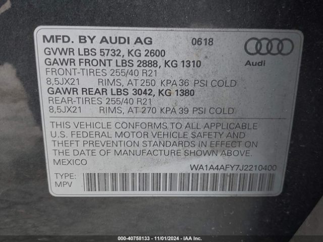 WA1A4AFY7J2210400 Audi Sq5 3.0t Premium Plus