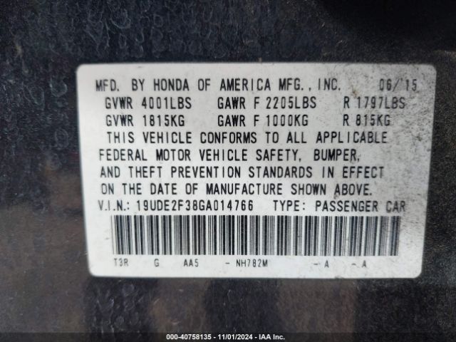 19UDE2F38GA014766 Acura Ilx 2.4l/acurawatch Plus Package