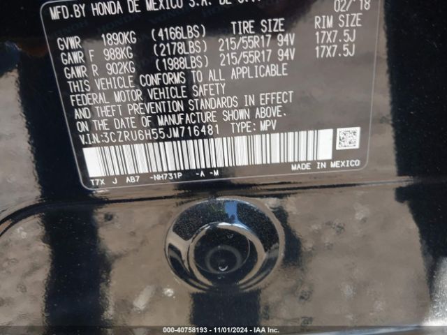 3CZRU6H55JM716481 Honda HR-V EX