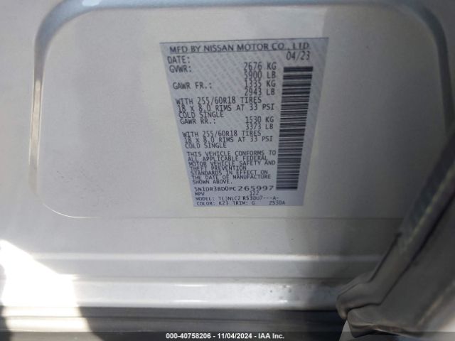 5N1DR3BD0PC265997 Nissan Pathfinder Sv 4wd