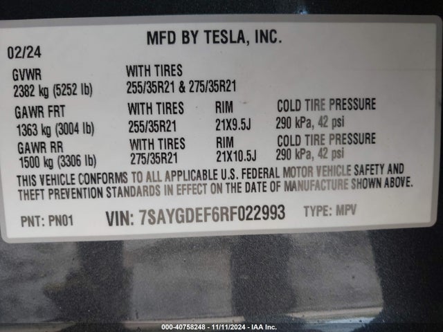 2024 TESLA MODEL Y 7SAYGDEF6RF022993 Photo 8