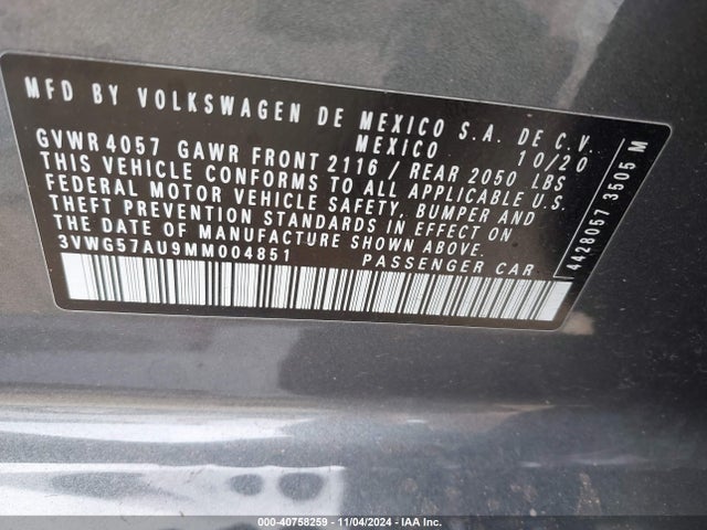 3VWG57AU9MM004851 Volkswagen Golf 1.4t Tsi