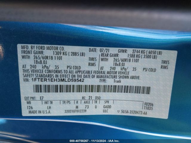 1FTER1EH3MLD59542 Ford RANGER XL