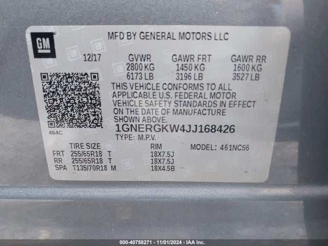 1GNERGKW4JJ168426 Chevrolet Traverse 1lt