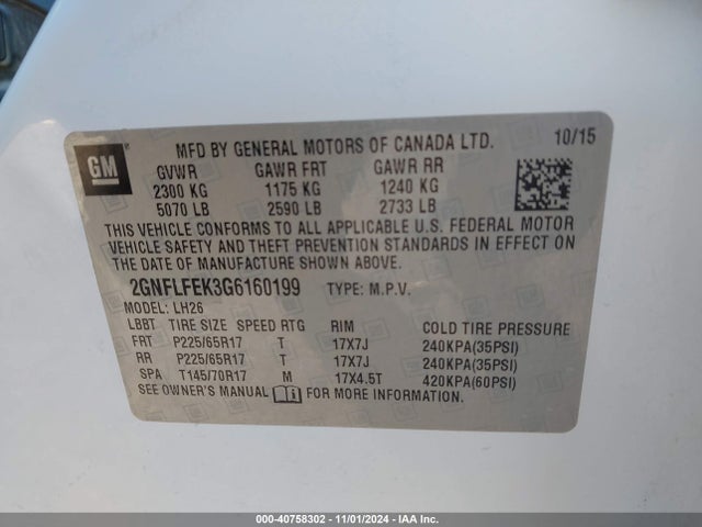 Chevrolet EQUINOX LT 2016 2GNFLFEK3G6160199 Image 9