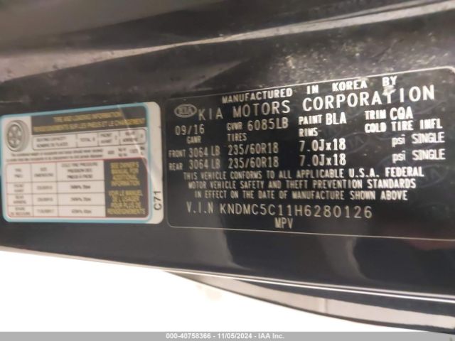 KNDMC5C11H6280126 KIA SEDONA EX