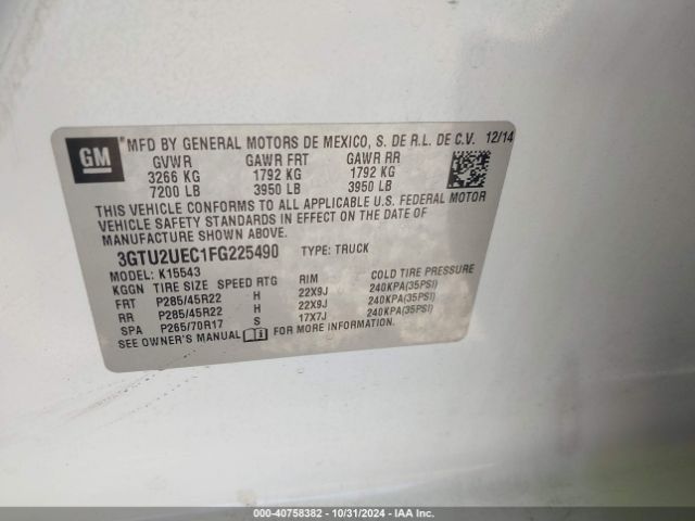 3GTU2UEC1FG225490 GMC Sierra 1500 Sle