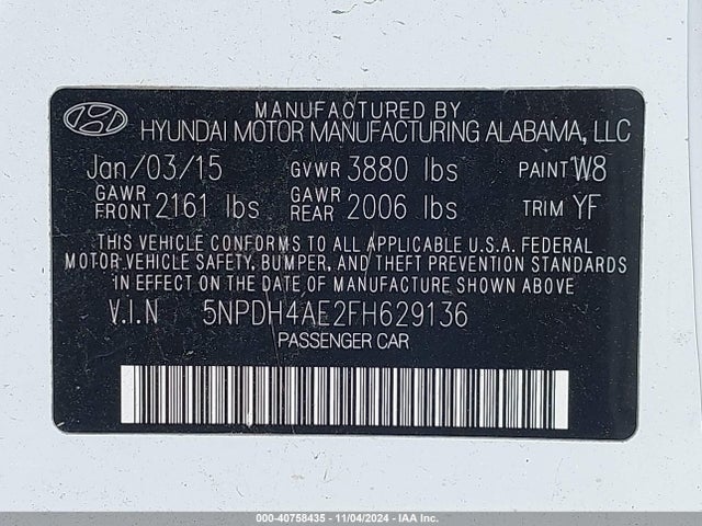 Hyundai ELANTRA SE 2015 5NPDH4AE2FH629136 Image 9