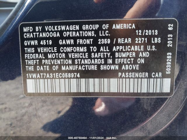 1VWAT7A31EC058974 Volkswagen Passat 1.8t Wolfsburg Edition