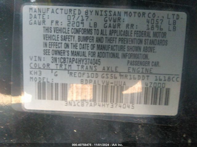 3N1CB7AP4HY374045 Nissan Sentra Nismo