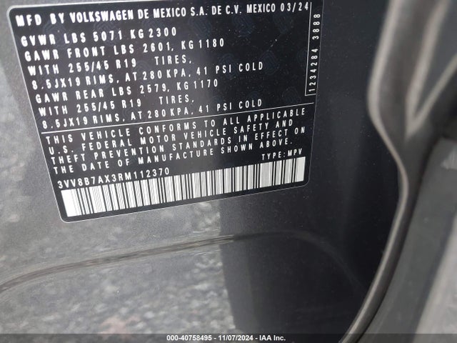 3VV8B7AX3RM112370 Volkswagen Tiguan 2.0t Se R-line Black