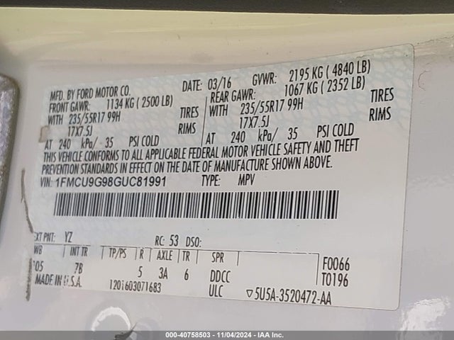 Ford ESCAPE SE 2016 1FMCU9G98GUC81991 Image 9