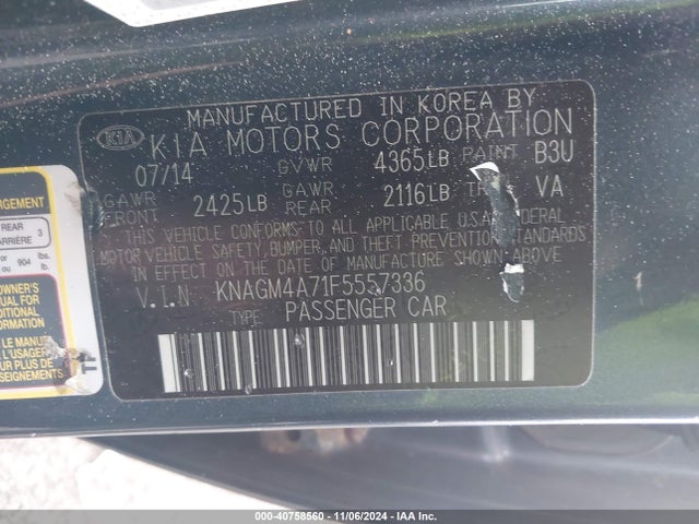 KIA Optima Lx 2015 KNAGM4A71F5557336 Image 9