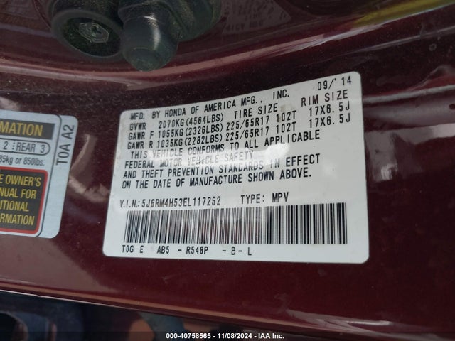 Honda CR-V EX 2014 5J6RM4H53EL117252 Image 9