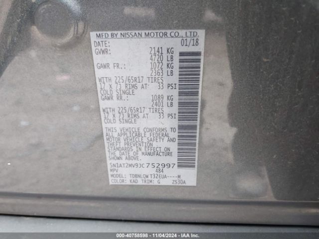 5N1AT2MV9JC752997 Nissan ROGUE SV