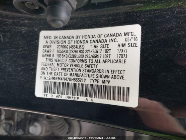 2HKRM4H47GH665212 Honda CR-V SE