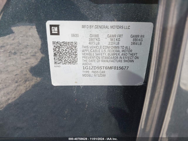 1G1ZD5ST6MF015677 Chevrolet Malibu Fwd Lt