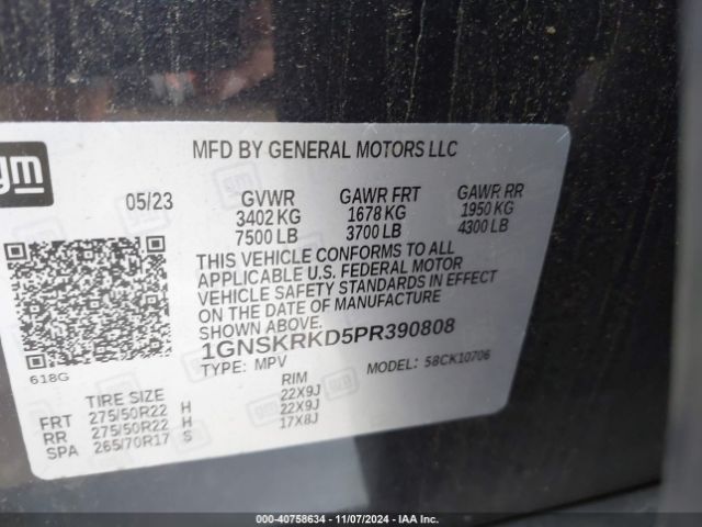 1GNSKRKD5PR390808 Chevrolet Tahoe 4wd Rst