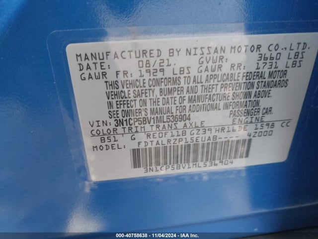 Nissan Kicks S Xtronic Cvt 2021 3N1CP5BV1ML536904 Image 9