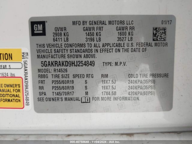 5GAKRAKD9HJ254849 Buick Enclave Convenience