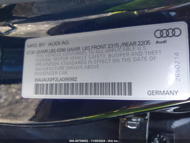 WAUAUGFF2LA096982 Audi A3 Premium 40 Tfsi Front-wheel Drive S Tronic