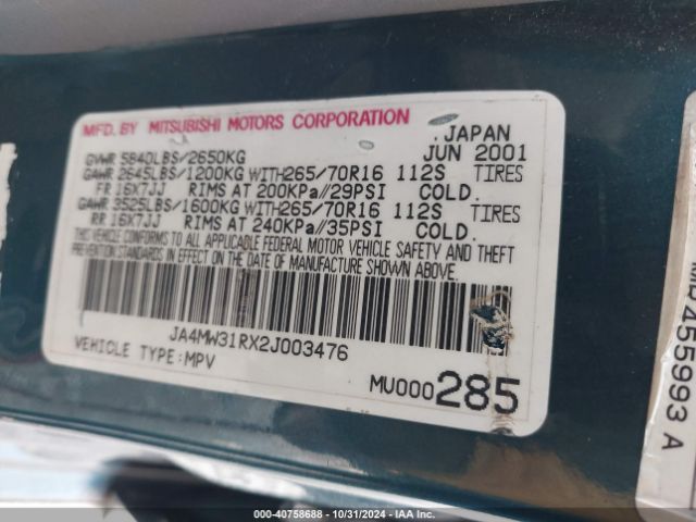 2002 MITSUBISHI MONTERO JA4MW31RX2J003476 Photo 8