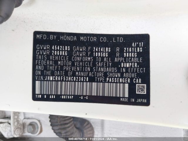 JHMCR6F53HC023628 Honda Accord Hybrid Ex-l