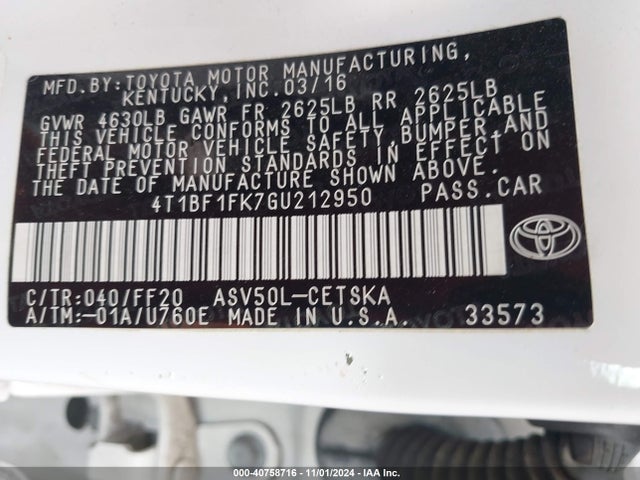 Toyota CAMRY SE 2016 4T1BF1FK7GU212950 Image 9