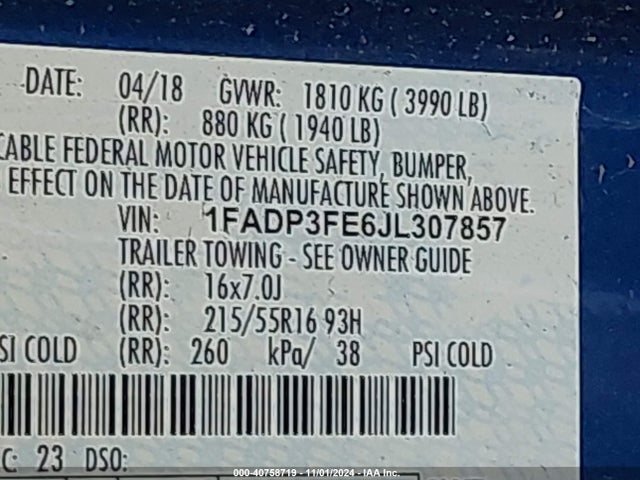Ford FOCUS SE 2018 1FADP3FE6JL307857 Image 9