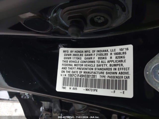 Honda Civic Ex-t 2017 19XFC1F49HE001281 Image 9