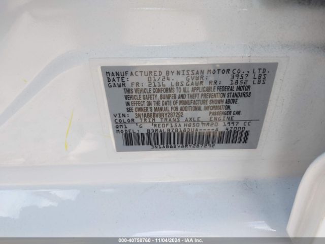 3N1AB8BV8RY287292 Nissan Sentra S Xtronic Cvt